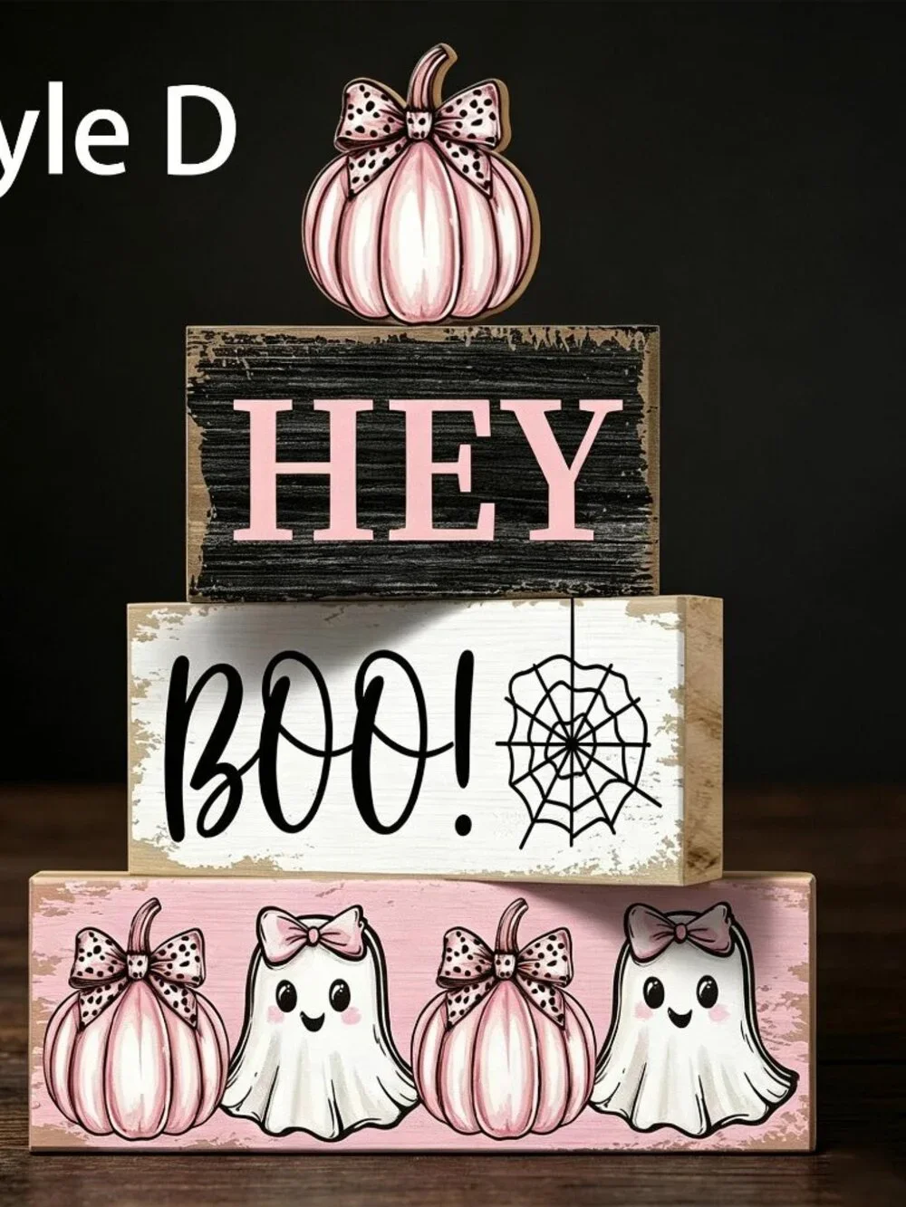 Halloween Stacked Wooden Block,Ghost Witch Pumpkin Tabletop Sign,Spooky Season